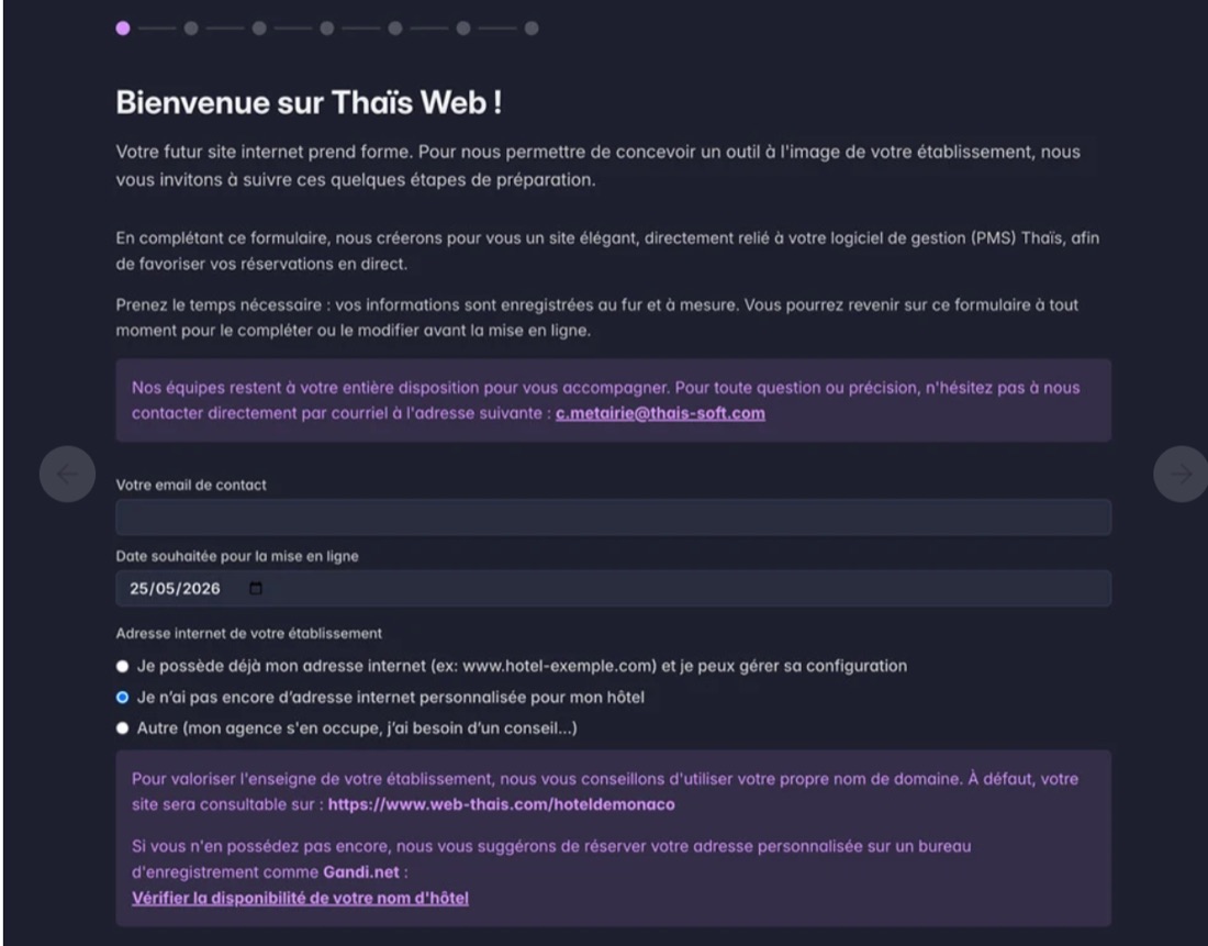 Formulaire d’onboarding Web Thaïs